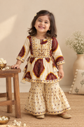 Ivory Bandhej Flared Sharara Set with Embroidery for kids