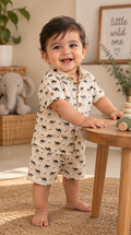 Camel Print Shirt-Shorts Co-ord Set for Kids
