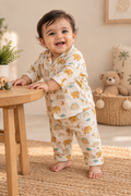 Golden Elephant and Rainbow Print Cotton Night Suit with pouch - Kids