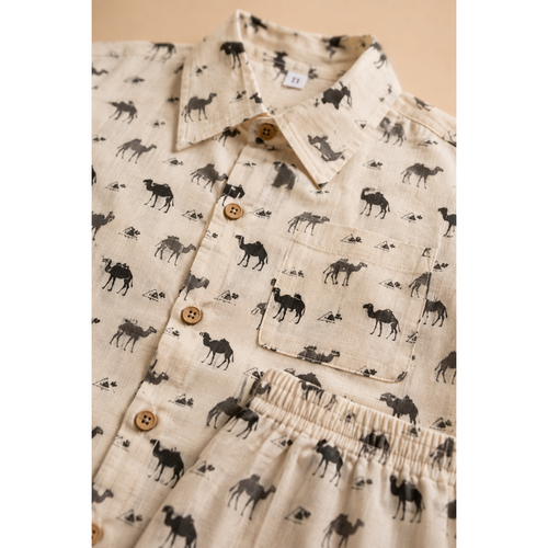 Camel Print Shirt-Shorts Co-ord Set for boys