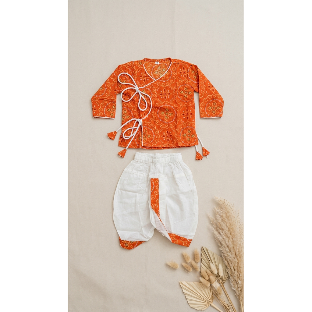 Orange Bandhani Dhoti Set for Kids