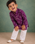 Purple Bandhej Print Kurta Pajama for Kids