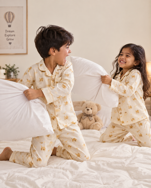 Golden Camel Print Cotton Night Suit with Pouch - kids