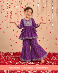Purple Bandhej Printed Peplum Sharara Set