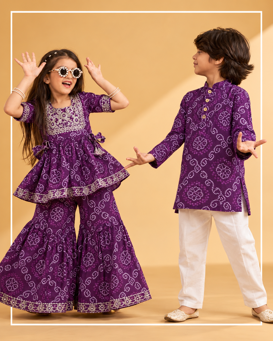 Purple Bandhej Printed Peplum Sharara Set