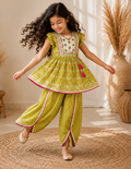 Mehendi Green Floral Embroidered Flared Kurta-Dhoti Set