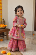 Pink Floral Embroidered Sharara Set for kids