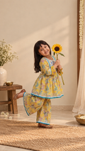 Sunshine Yellow Floral Embroidered Flared Sharara Set