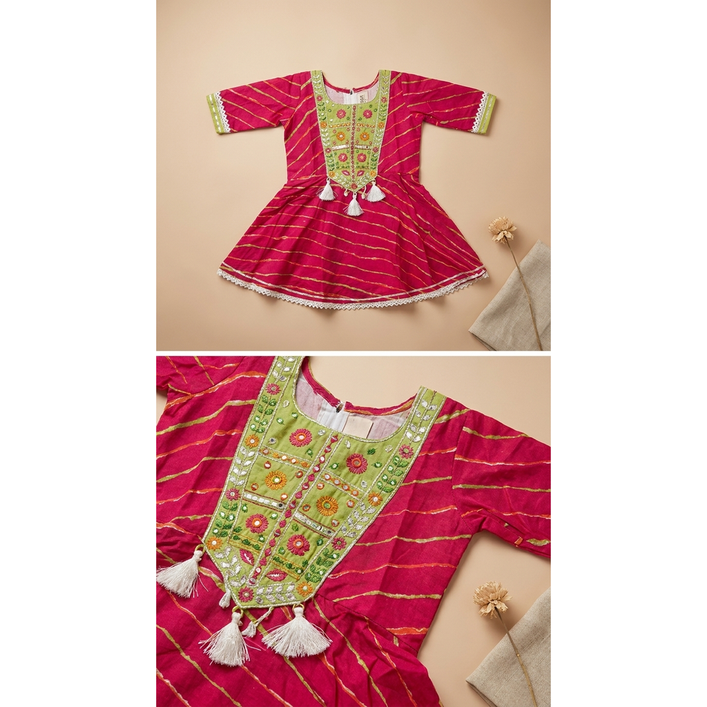 Rani Pink Leheriya Sharara Set with Embroidery