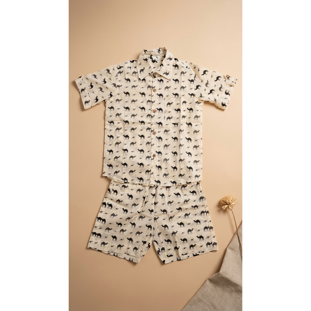 Camel Print Shirt-Shorts Co-ord Set for Kids