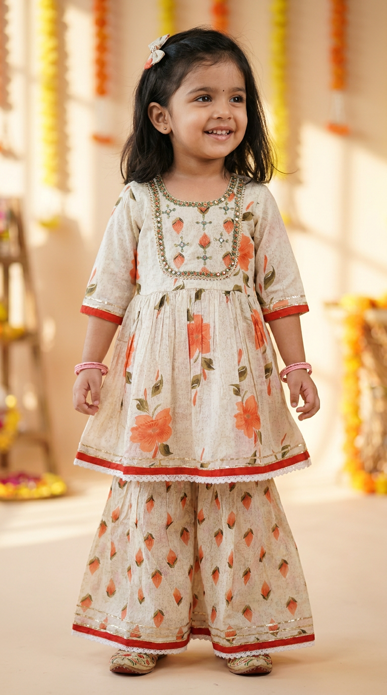 Ivory Floral Embroidered Sharara Set