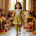 Mehendi Green Floral Embroidered Flared Kurta-Dhoti Set