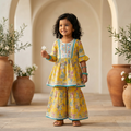 Sunshine Yellow Floral Embroidered Flared Sharara Set