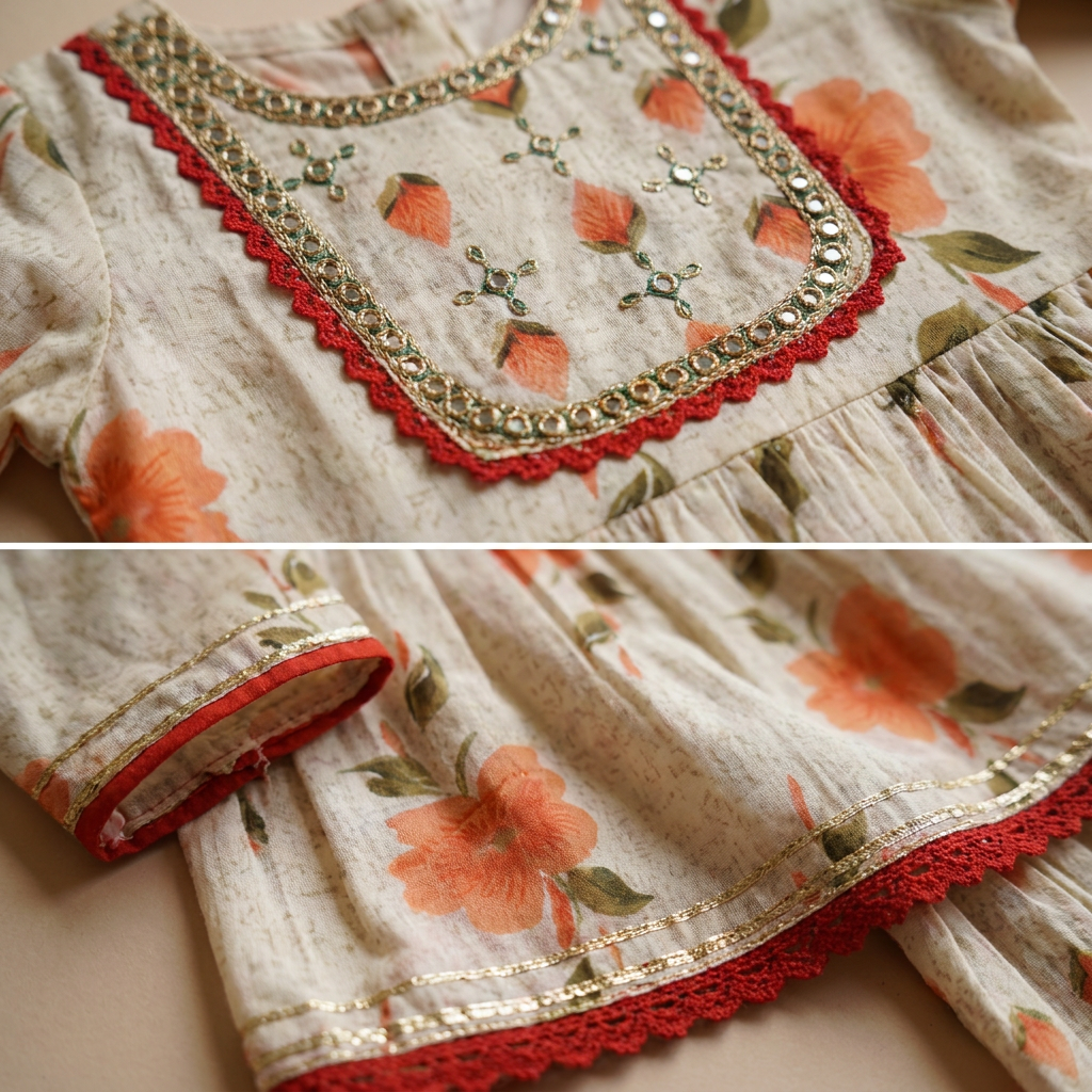 Ivory Floral Printed Kurta Palazzo Set