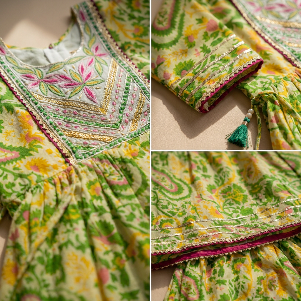 Lime Green Paisley Embroidered Flared Sharara Set