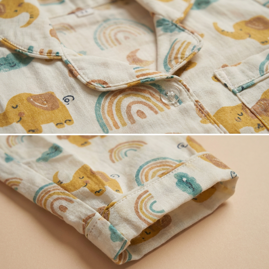 Golden Elephant and Rainbow Print Cotton Night Suit with pouch - Unisex