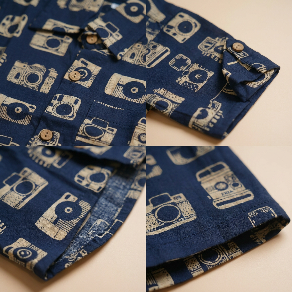 Vintage Camera Print Shirt-Shorts Co-ord Set for boys