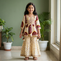Ivory Bandhej Flared Sharara Set with Embroidery
